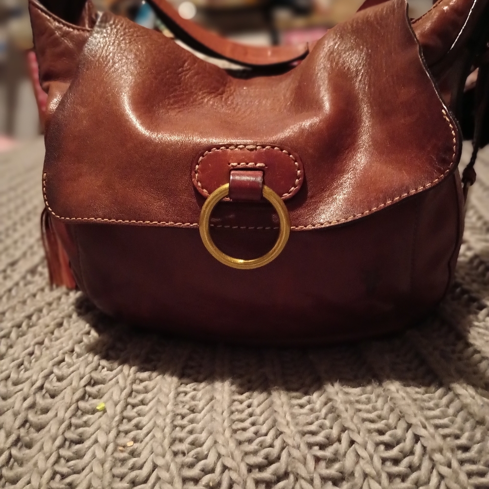 Frye chestnut brown cowhide leather hobo bag